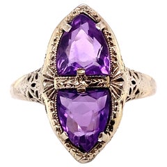Vintage Belais Bros Amethyst Cocktail 2 Stone Ring 2ct Antique 14K Filigree Deco