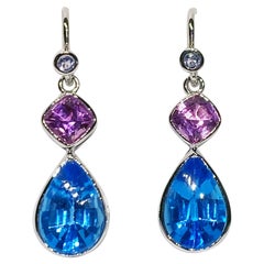 18kt White Gold, Blue Topaz & Pink Sapphire Earrings