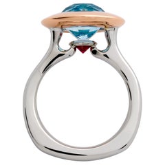 Aquamarine and Ruby, 14k Rose Gold & Platinum Solitaire Engagement Ring