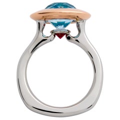 Aquamarin und Rubin, 14k Roségold & Platin Solitär Verlobungsring