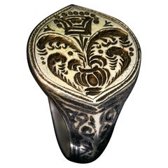 Renaissance C.1580 Gilded Silver Niello Signet Ring