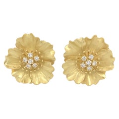 Vintage Tiffany & Co. Gold and Diamond Dogwood Floral Clip-On Earrings