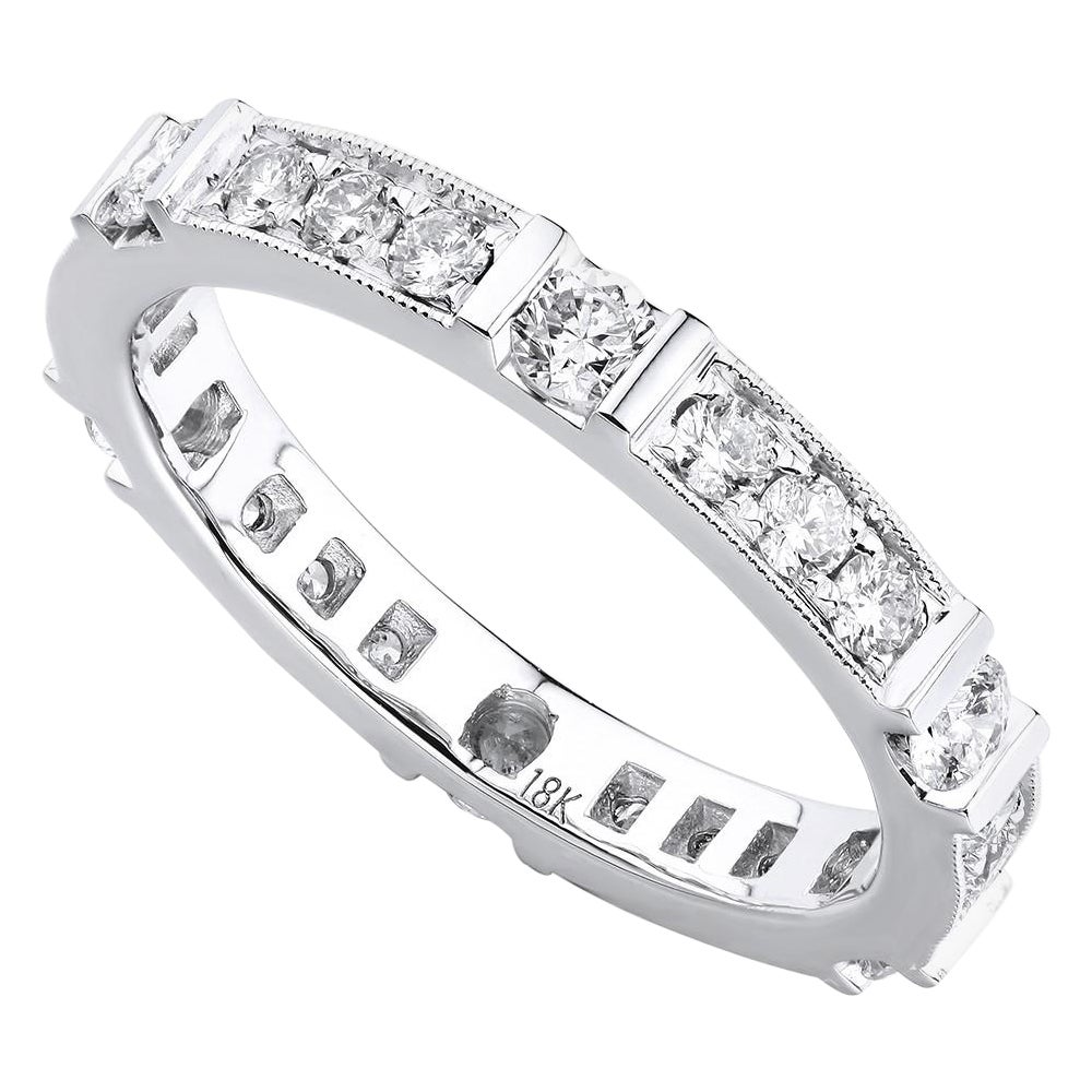Pave Diamond Ladies Wedding Band Ring 18K White Gold 0.77cttw For Sale