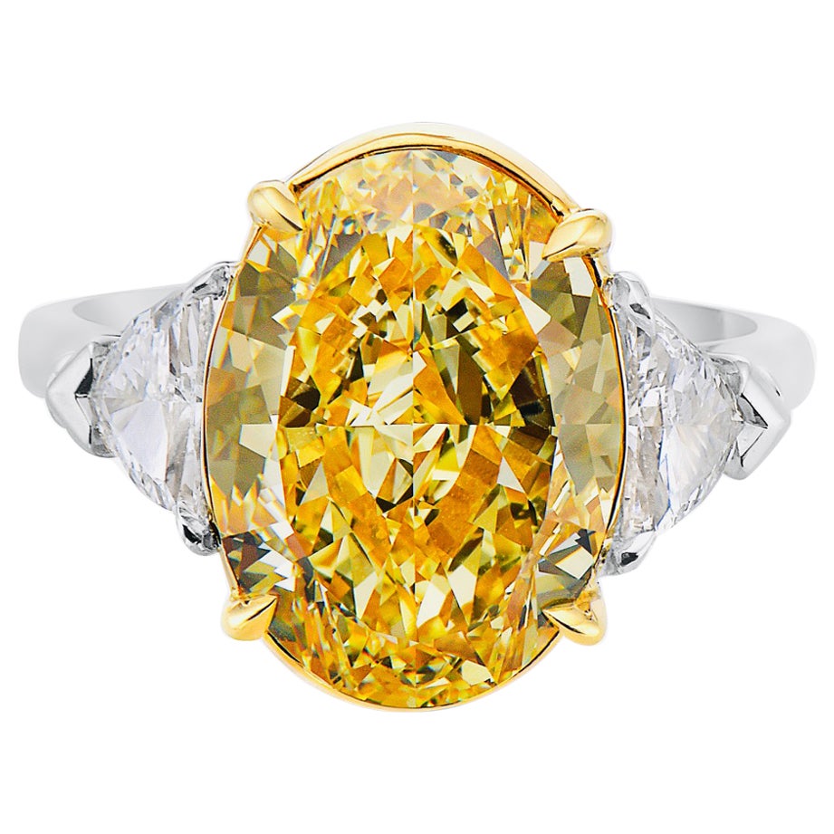 Emilio Jewelry GIA Certified 8.00 Carat Oval Fancy Intense Yellow Diamond Ring For Sale