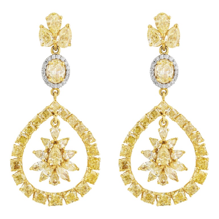 12.20 Carat Natural Fancy Natural Yellow Diamond Drop Earrings For Sale