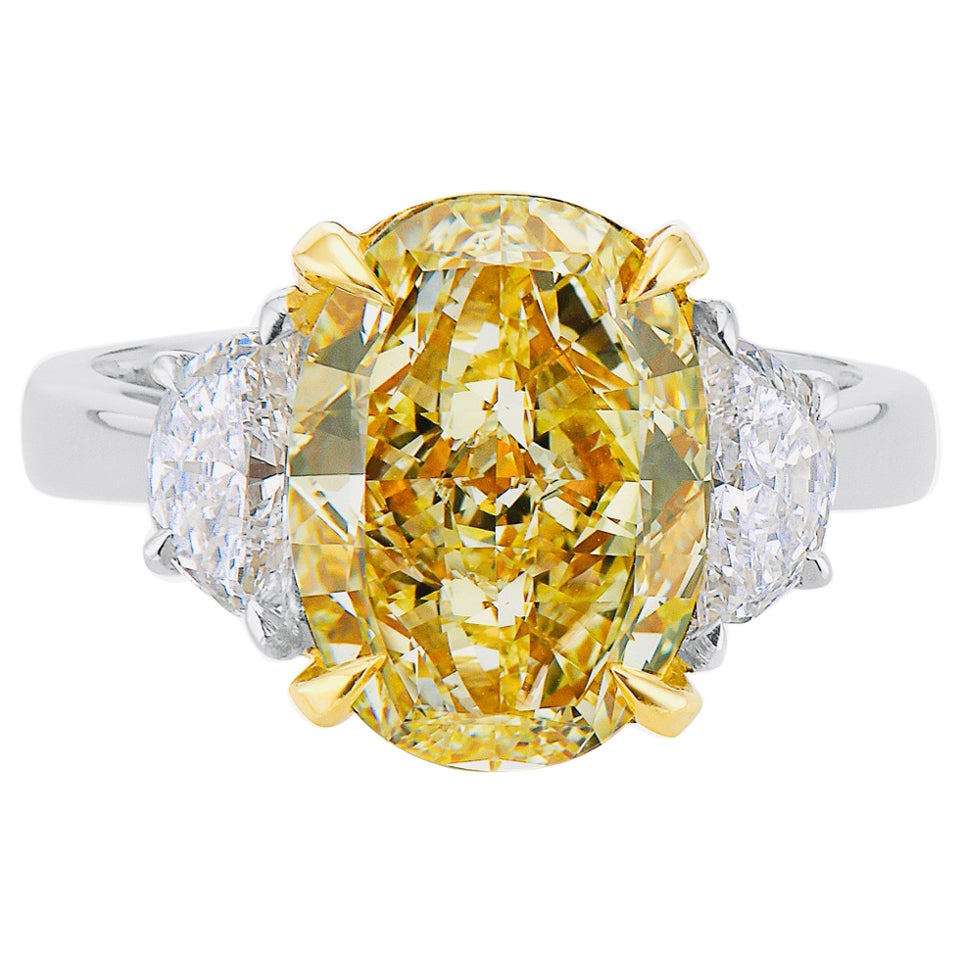 Emilio Jewelry GIA Certified 5.00 Carat Fancy Yellow Diamond Ring For Sale