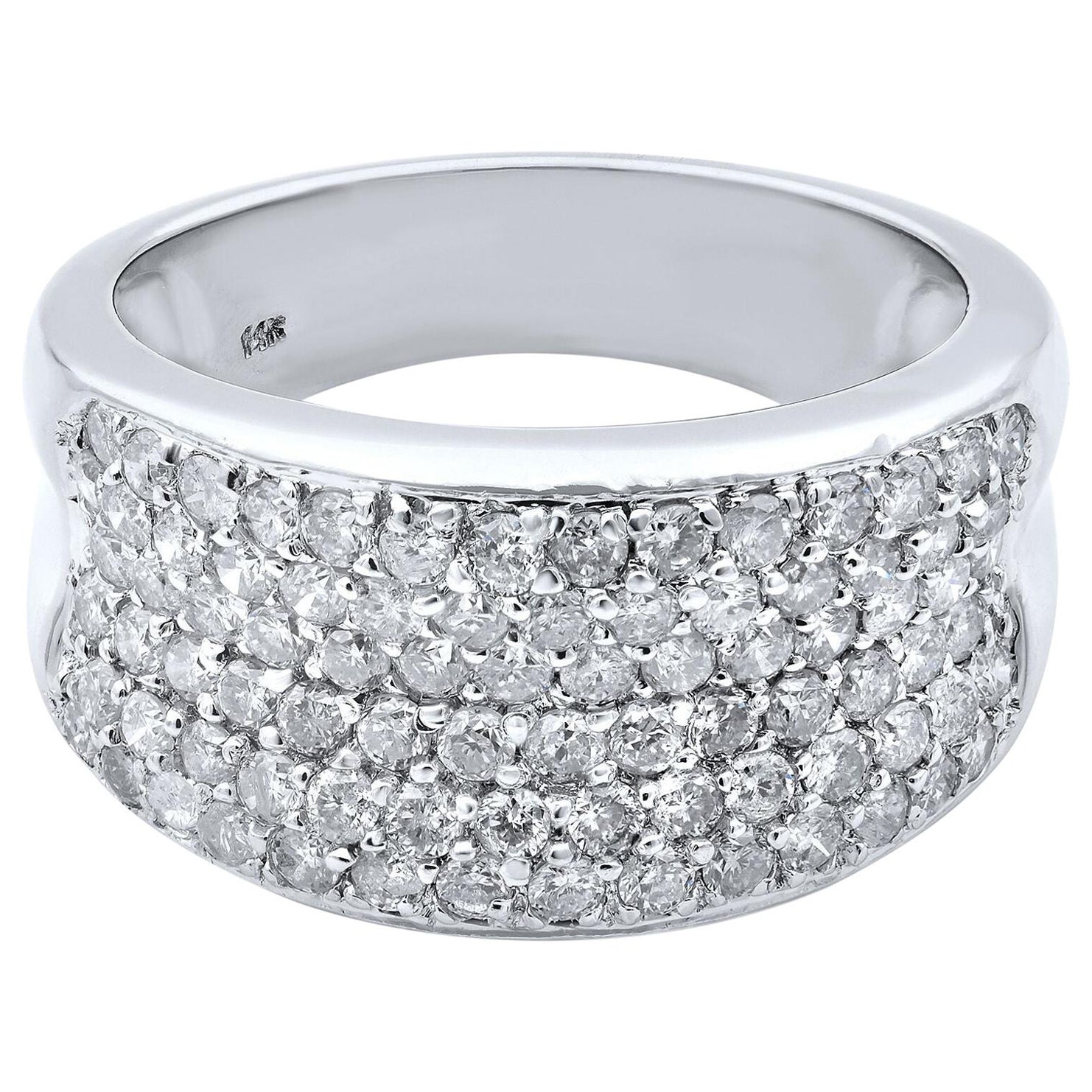 Rachel Koen Diamond Wide Band Ring 14K White Gold 1.00 Cttw For Sale