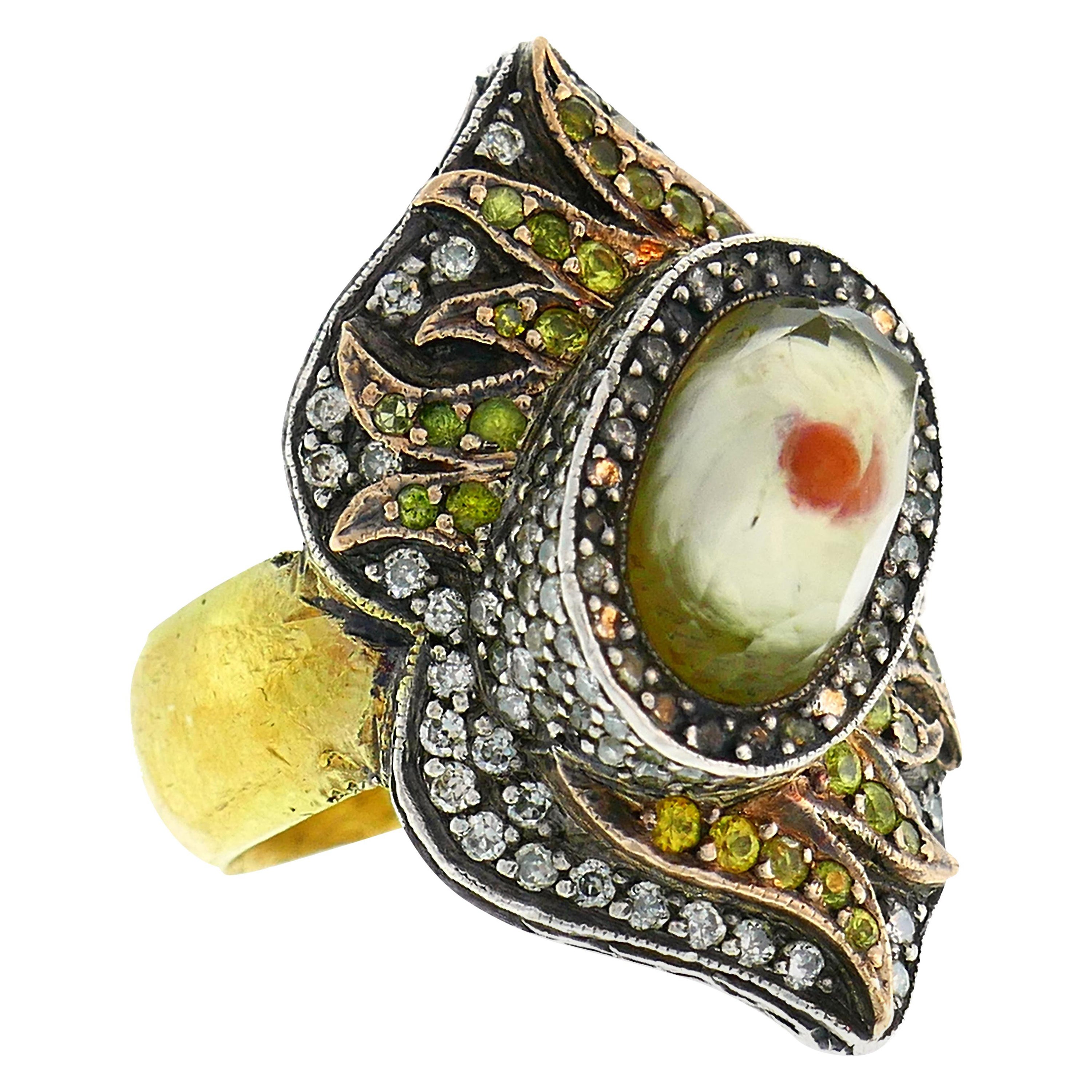 Sevan Bicakci Ring 23k Yellow Gold Silver Gemstones For Sale