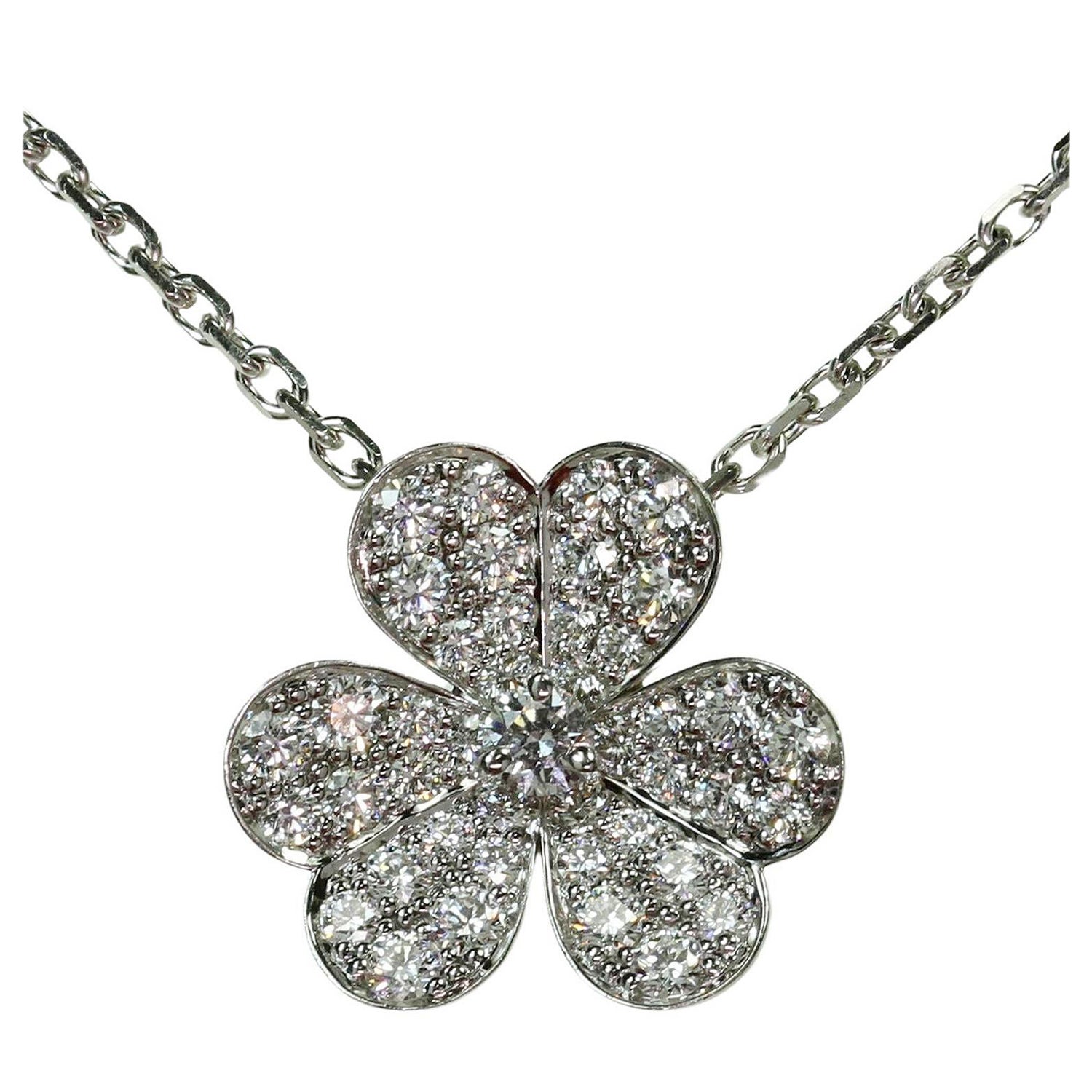 Van Cleef & Arpels Frivole Diamond White Gold Small Model Pendant Necklace For Sale