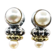 Vintage LAGOS Caviar Mabe Pearl Earrings w/French Backs 925 Silver and 18k Gold