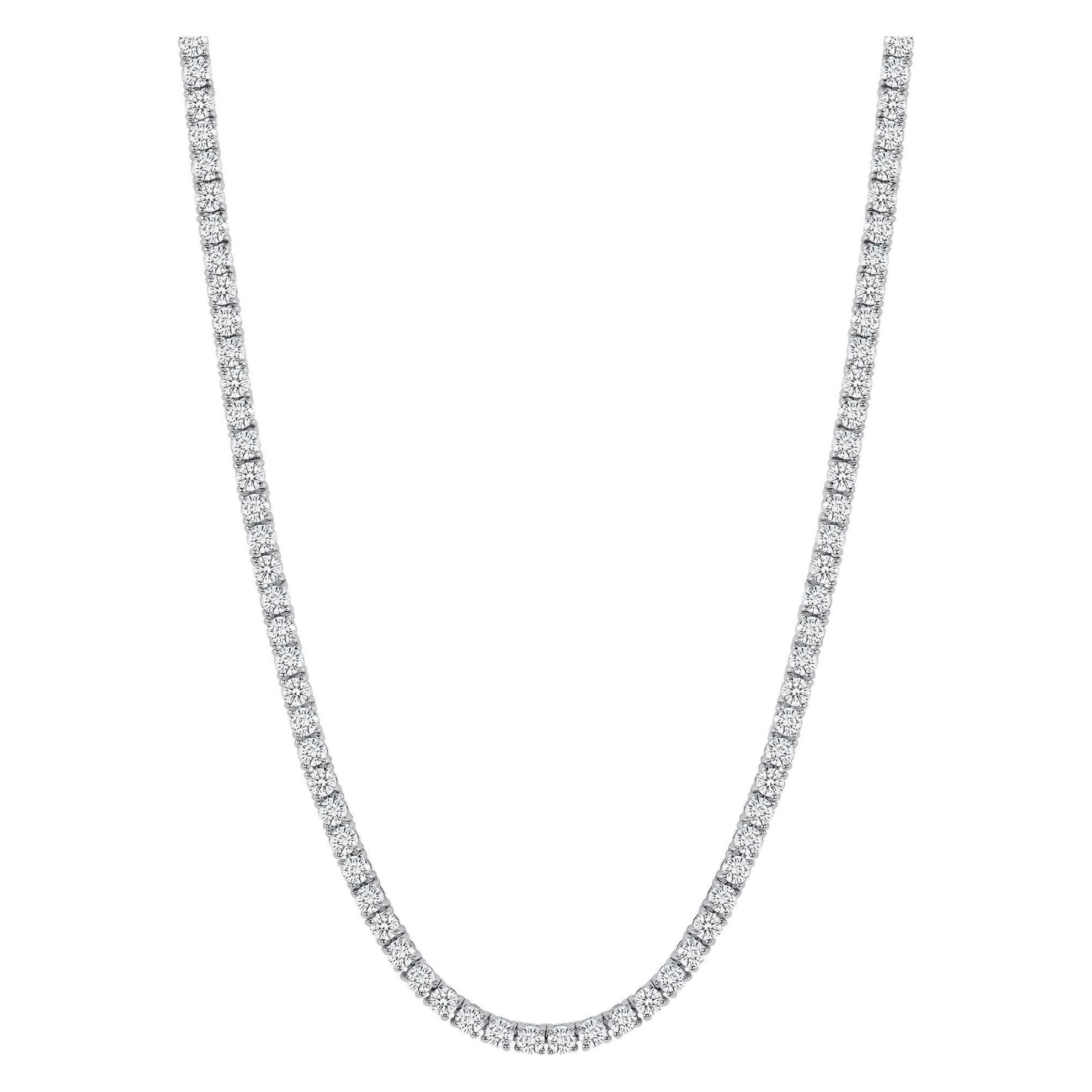 Diamond Tennis Necklace 14k White Gold 7 Carat, Natural Round Diamonds For Sale