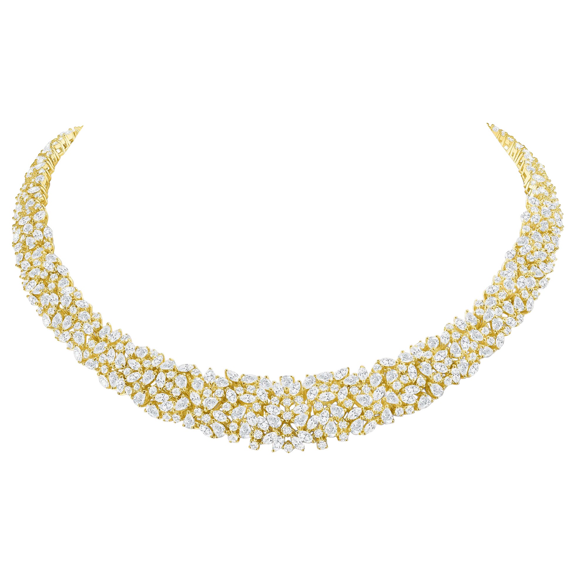 30 Carat Diamond Cluster Necklace, 18K Yellow Gold For Sale