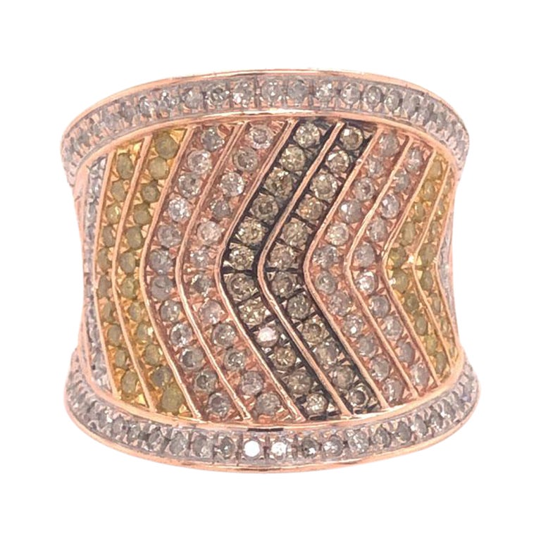 Saddle-Ring mit farbigen Diamanten, 10k Roségold im Angebot
