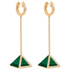 Tetra Tribus Earrings with Malachite and Diamonds in 18K Yellow Gold