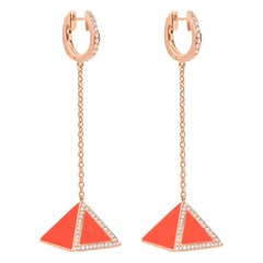 Tetra Tribus Earrings with Orange Coral and Diamonds in 18K Rose Gold