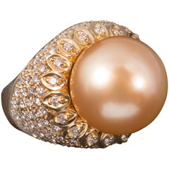 Golden Pearl Diamond Gold Ring