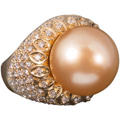 Golden Pearl Diamond Gold Ring 8