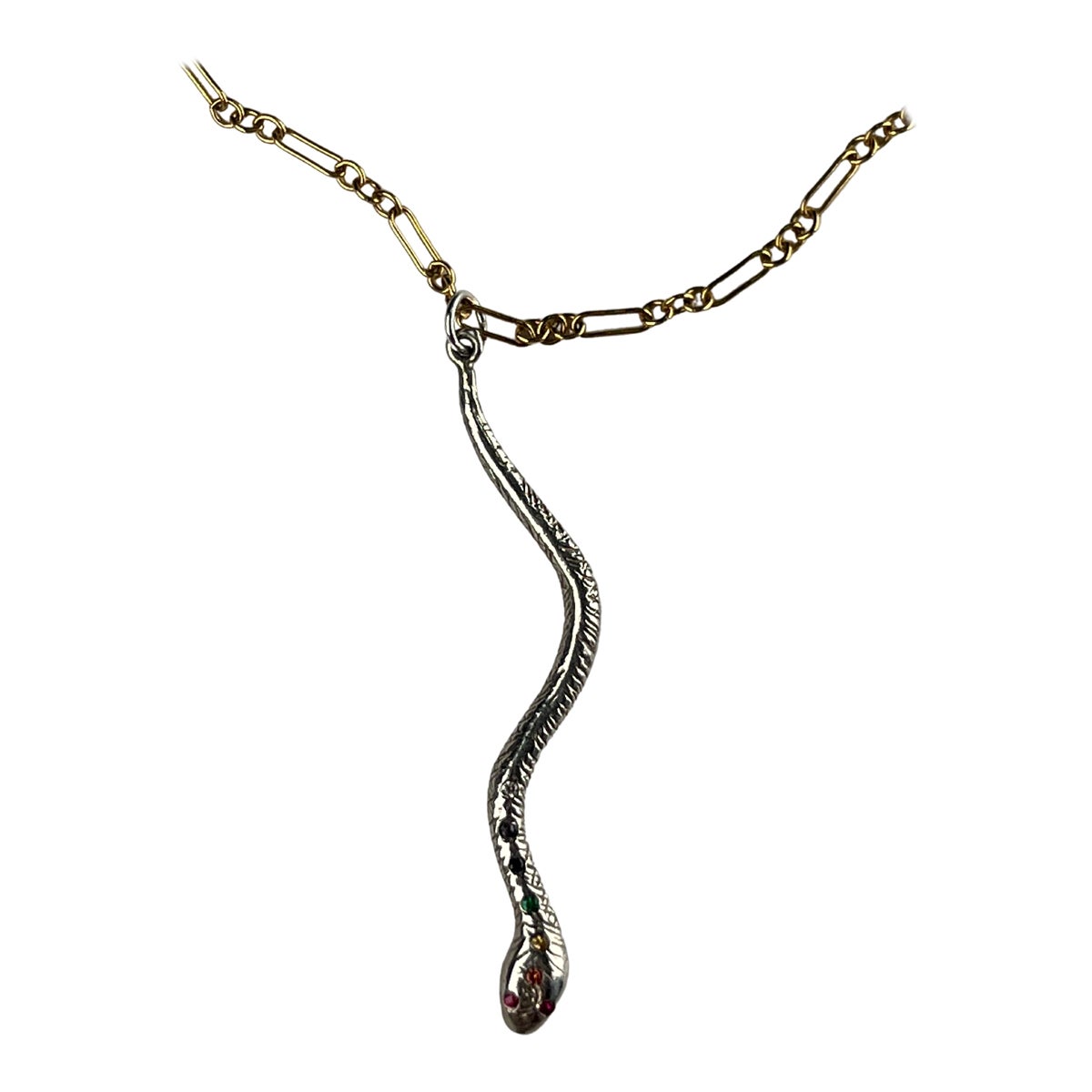 J Dauphin Collier chakra serpent arc-en-ciel avec diamant blanc, saphir et émeraude en vente