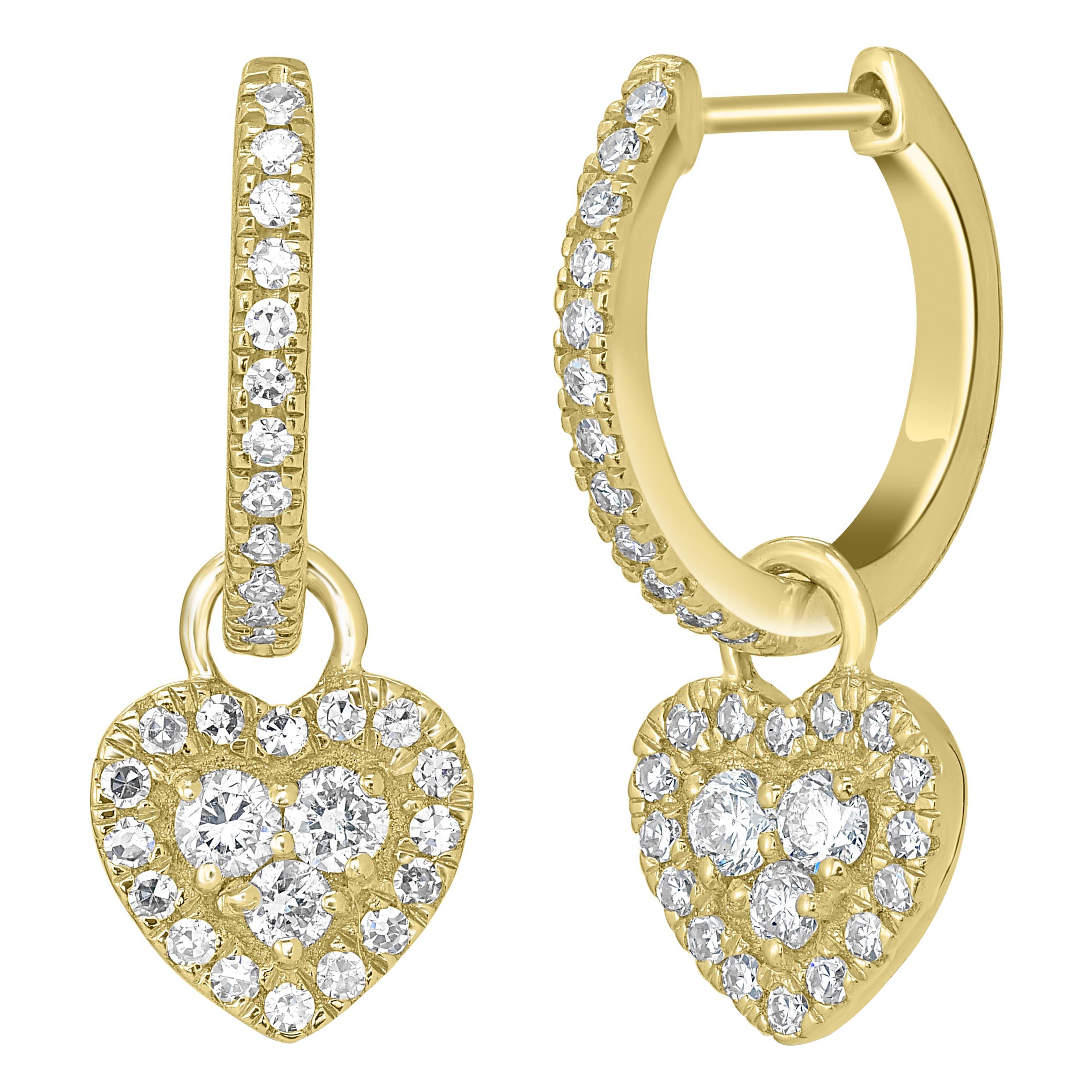 Luxle 0.33 Ct. T.W. Boucles d'oreilles pendantes en or jaune 14k avec cœur en diamant