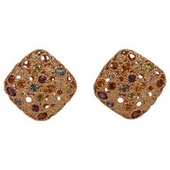 Mixed Semiprecious Stone Diamond Gold Earrings