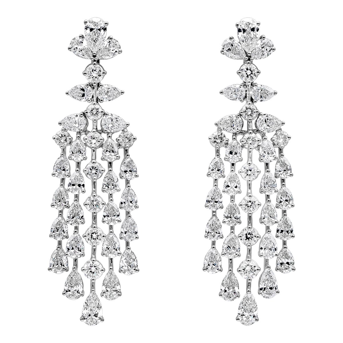 Roman Malakov, 10.95 Carat Total Pear and Round Diamonds Chandelier Earrings For Sale