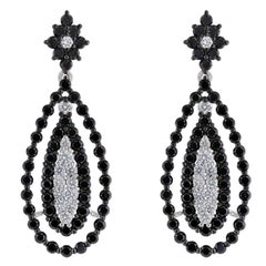 14K White Gold Black Diamond Teardrop Earrings, 5.01 Carat
