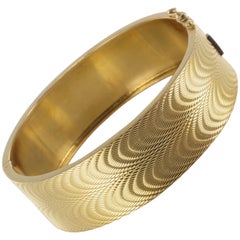 1950s French Moire Engraved Gold Bangle Bracelet 