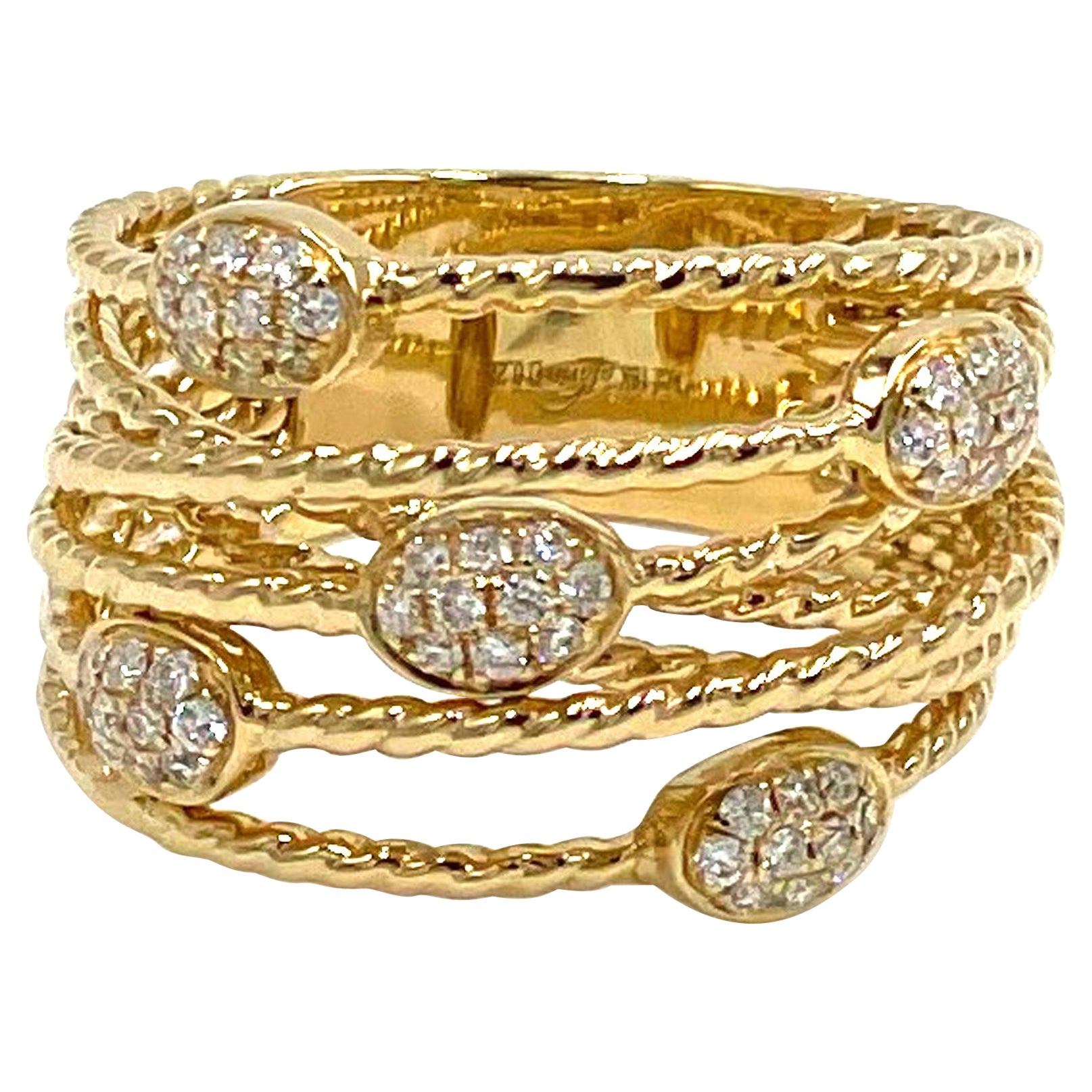 18K Yellow Gold Woven Diamond Ring For Sale