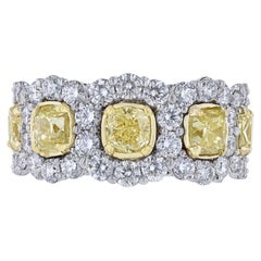 EGL Certified 14K Gold Yellow Cushion & White Diamond Halo Ring, 5.67 Carat
