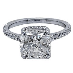 GIA 3.00 Ct F/SI1 Radiant Diamond French Pave Set Engagement Ring with Hidd Halo