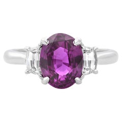 2.61cts Oval Pink Sapphire & Diamond Three Stone Engagement Ring 18K White Gold