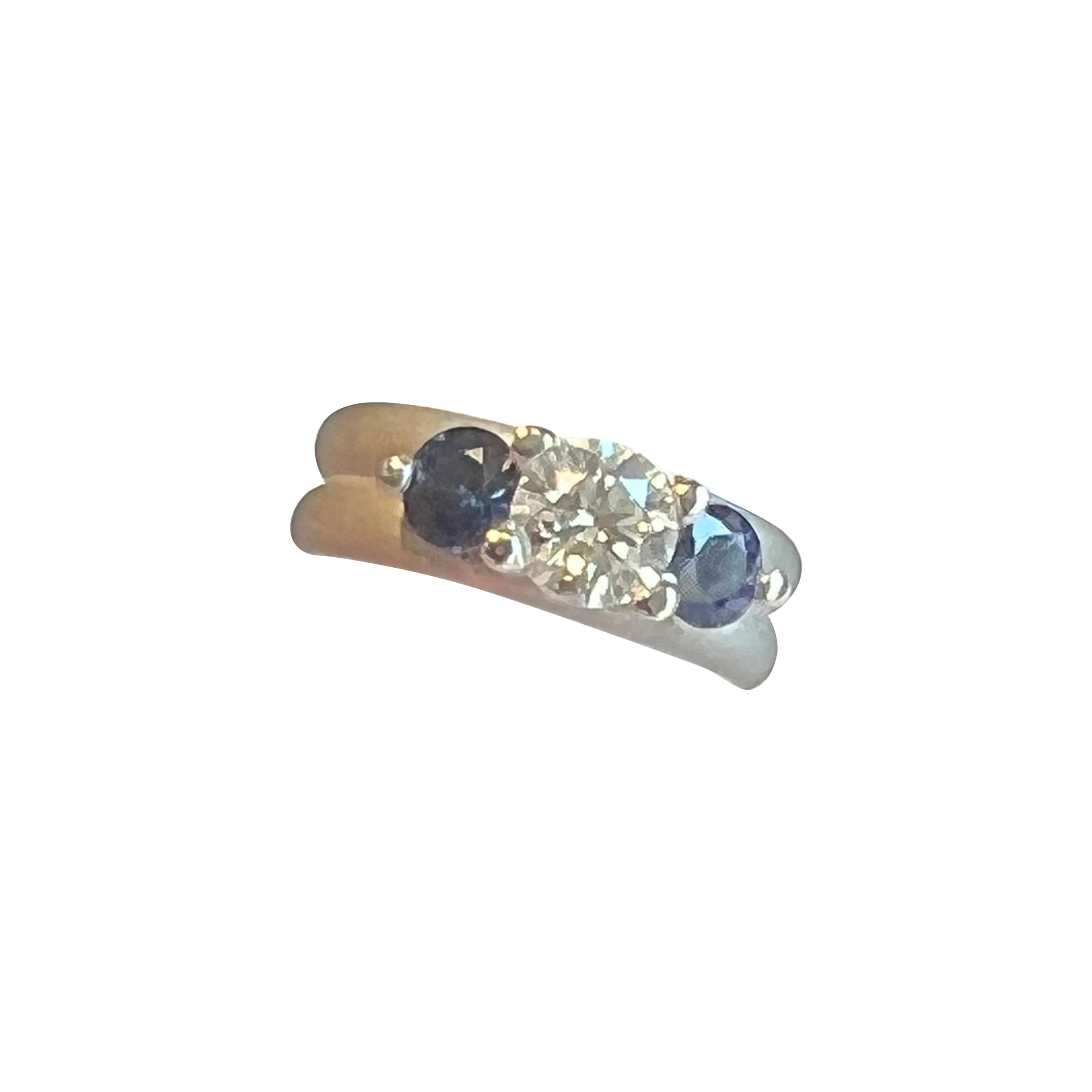 1.08ct Round Diamond with Blue Sapphires in Platinum Whitney Boin Setting For Sale