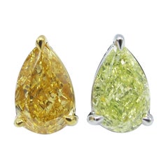 Emilio Jewelry GIA Certified 2.17 Carat Fancy Multi-Color Pear Stud Earrings