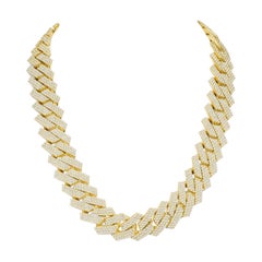 14k Miami Cuban Natural Diamond Necklace, Yellow Gold