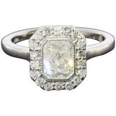 1.10 Carats Radiant Diamond Gold Milgrain Halo Engagement Ring