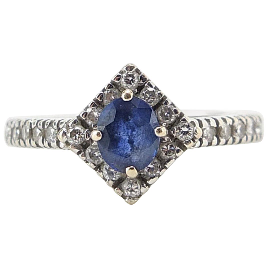 Art Deco 18ct White Gold Sapphire and Diamond Ring For Sale