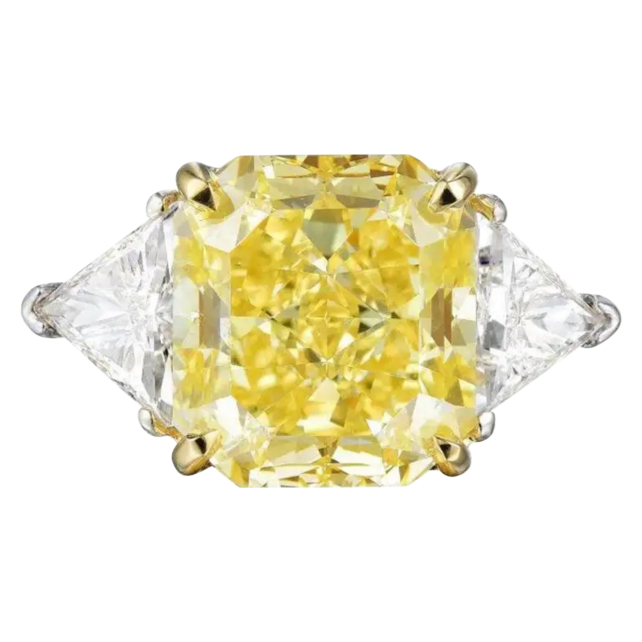 GIA Certified 3 Carat Fancy Yellow Cushion Cut Diamond Ring VS2 Clarity