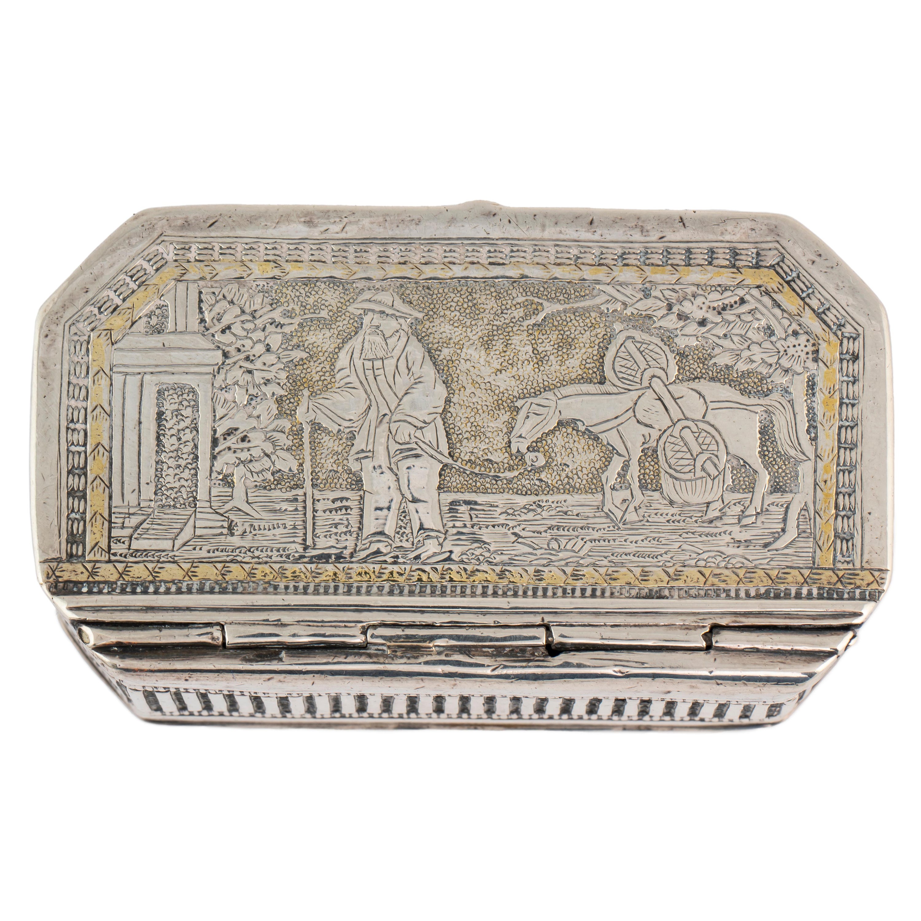 Silver Trinket Box with Chinese Scene, Late 19th-Early 20th Century For Sale