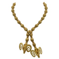 Lalaounis Two Horn Ram Head Gold Bead Necklace in Gold 18 Karat with Ruby Eyes