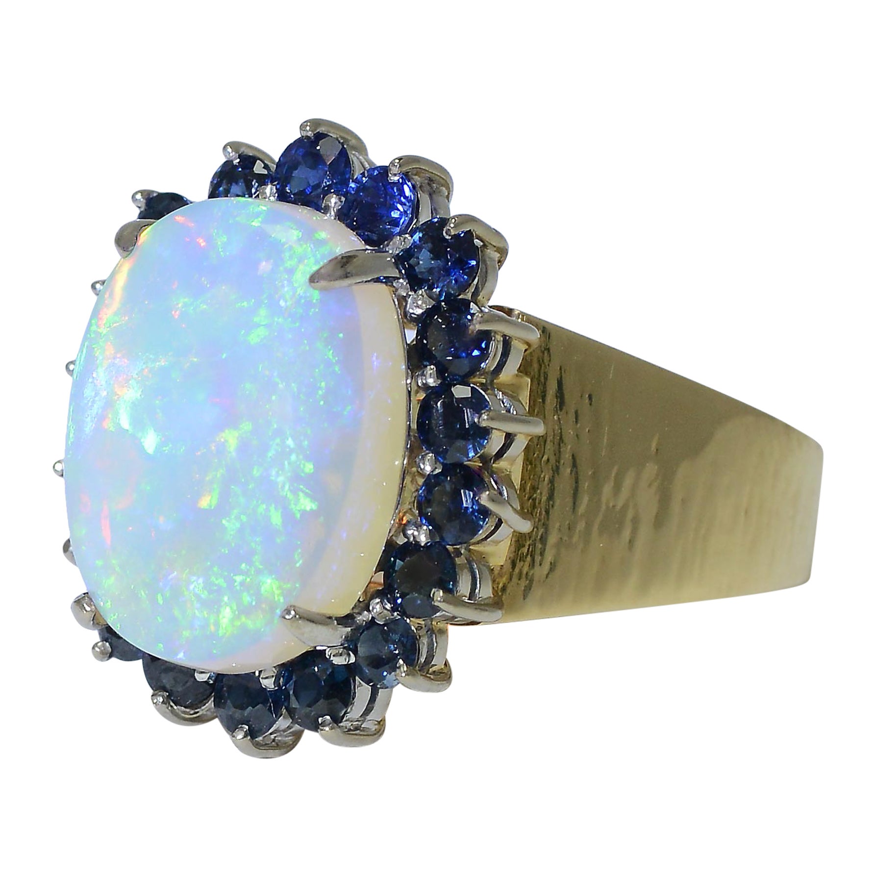 ON HOLD Estate 5 Carat Australian Opal & Sapphire Cocktail Ring