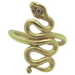 Diamond Head and 14 Karat Gold Snake Ring