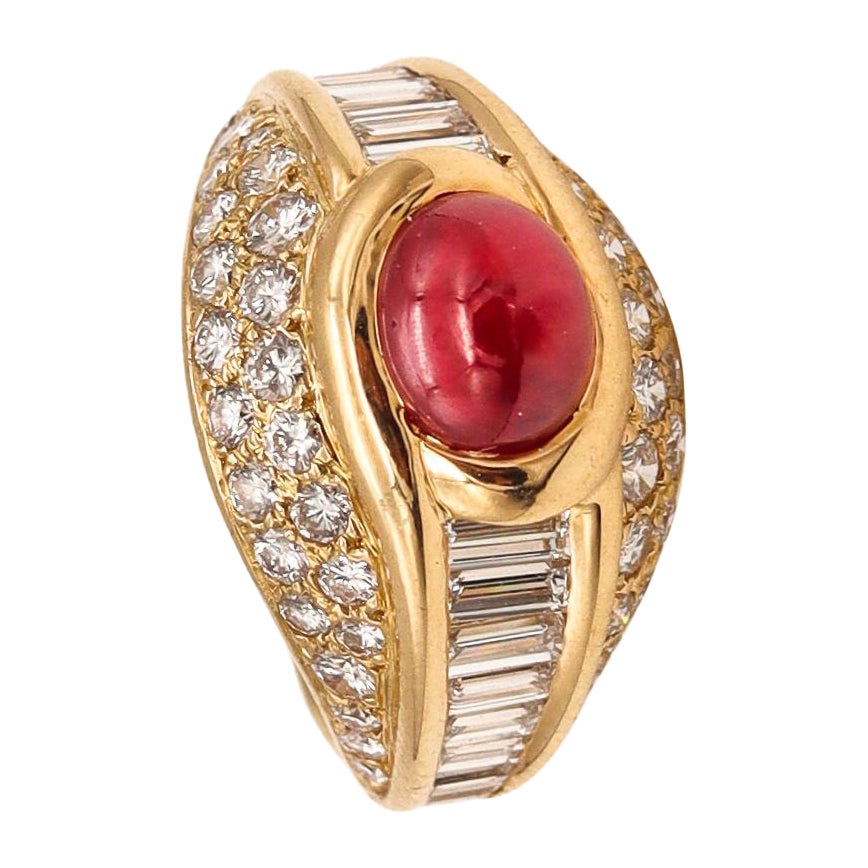 Cartier Paris Cocktail Ring in 18Kt Yellow Gold 4.49 Cts Burmese Ruby Diamonds For Sale