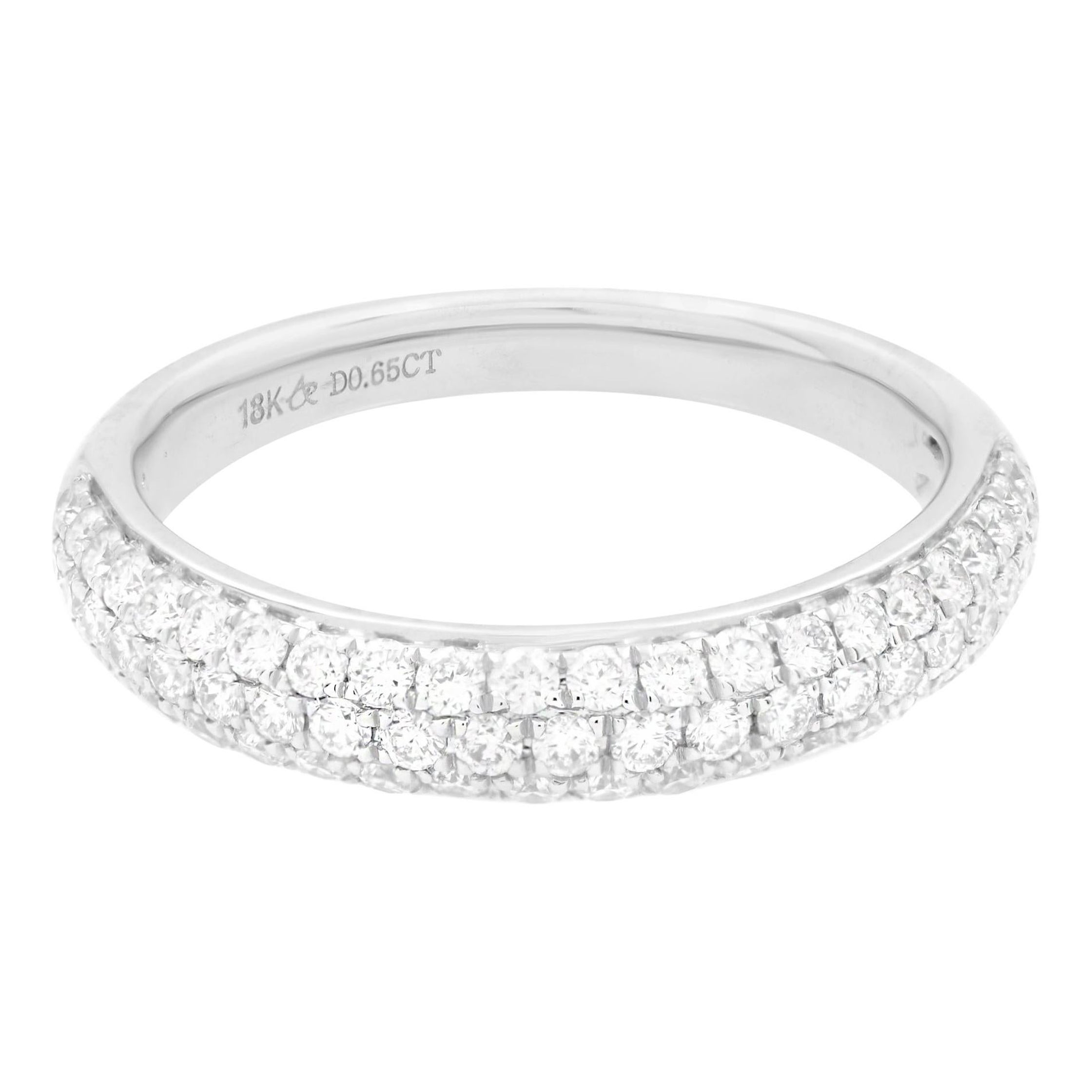 Rachel Koen Pave Diamond Wedding Band Ring 18K White Gold 0.65 Cttw