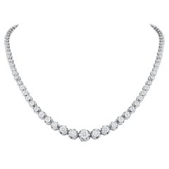 14k White Gold 5 Carat Graduated Diamond Tennis Necklace Illusion Setting