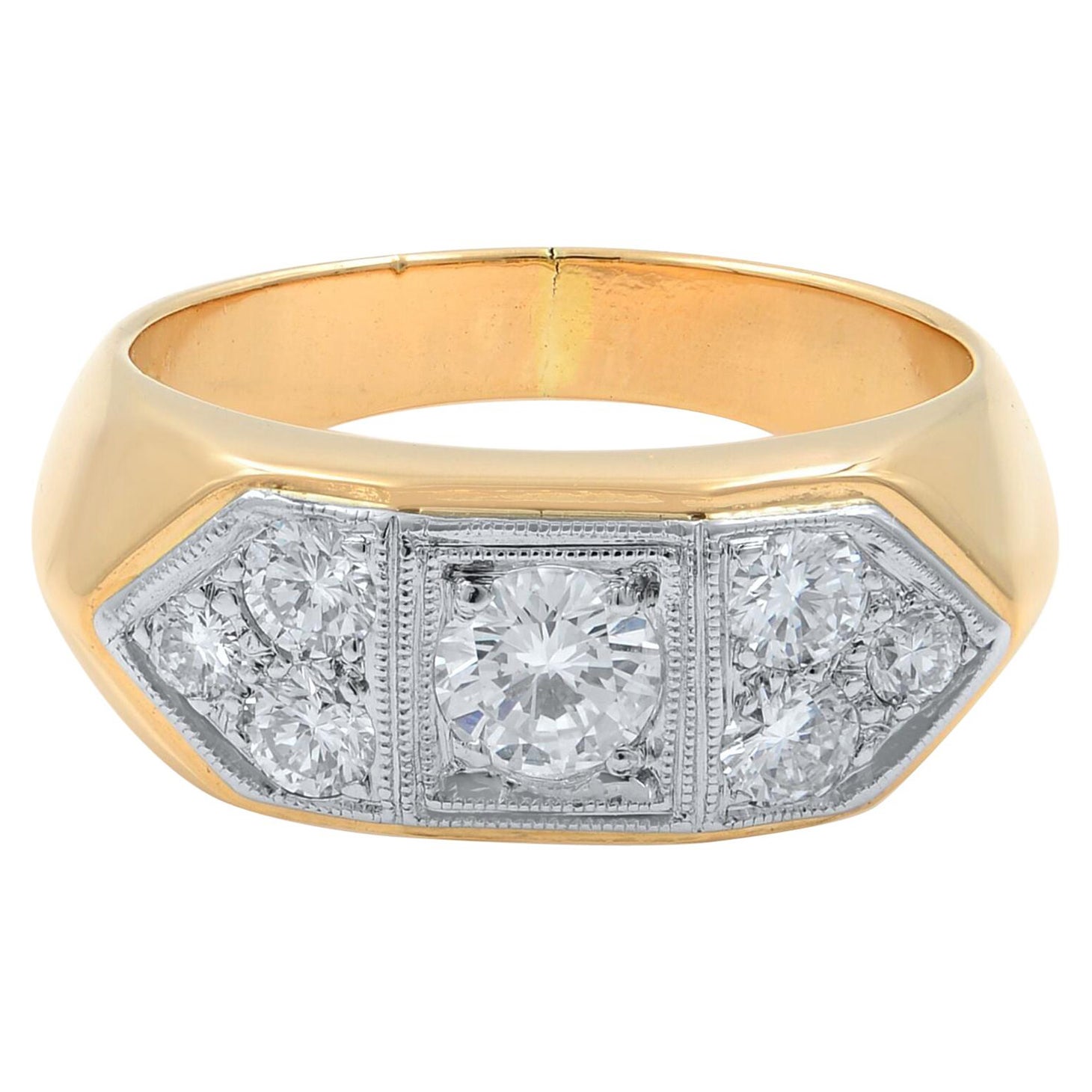 Rachel Koen Round Cut Diamonds Men's Ring 18K Yellow Gold 1.35cttw For Sale