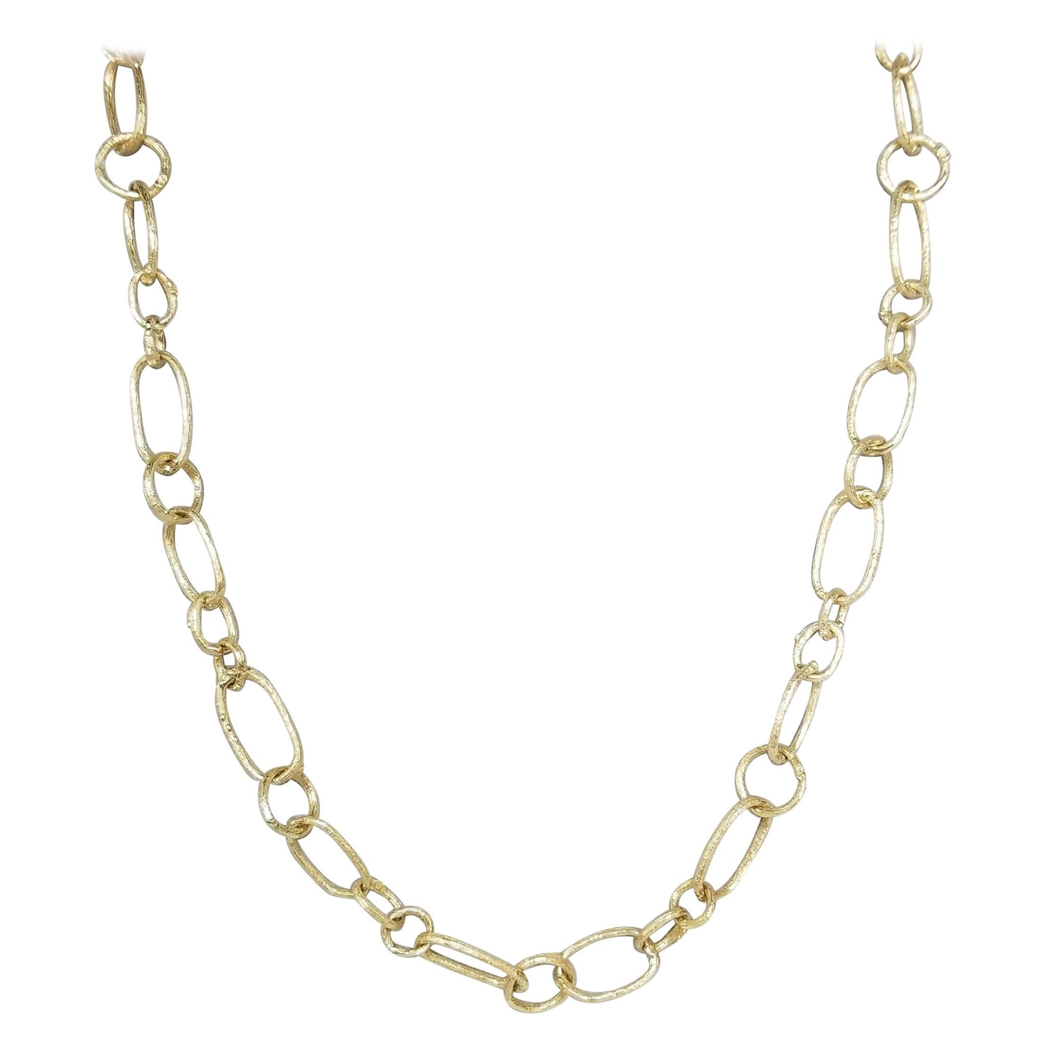 14 Karat Yellow Gold Gresha Signature Bark Finish Link Necklace