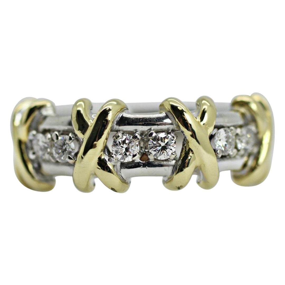 14 Karat 2-Tone Diamond "X" Ring