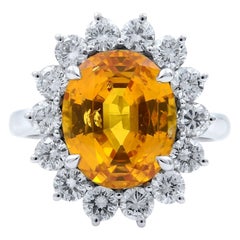 Rachel Koen 18K White Gold Yellow Oval Sapphire and Diamonds Ring 5.46ct