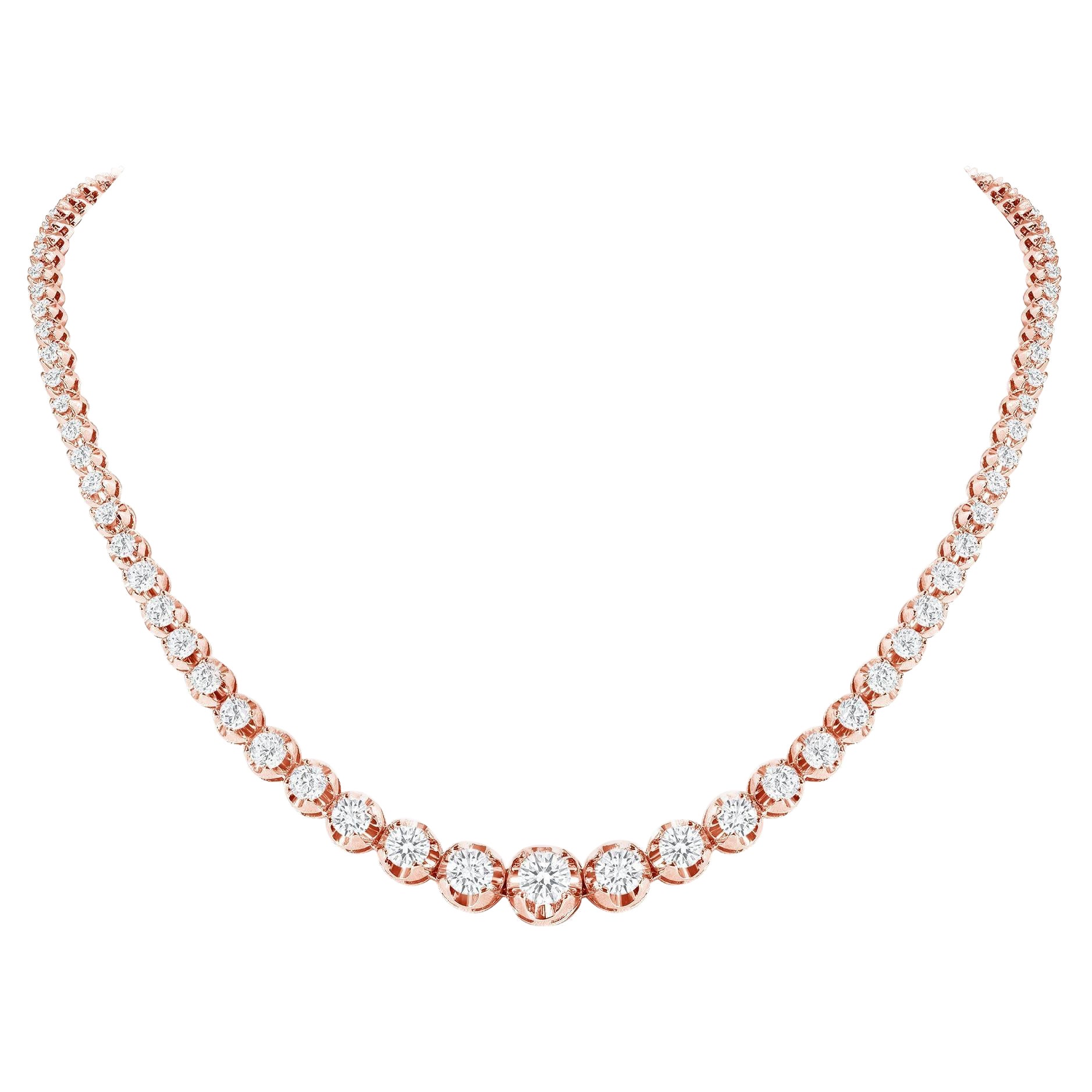 Collier tennis en or rose 14 carats avec diamants gradués de 5 carats, sertissage à l'illusion