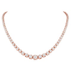 14k Rose Gold 5 Carat Graduated Diamond Tennis Necklace Illusion Setting